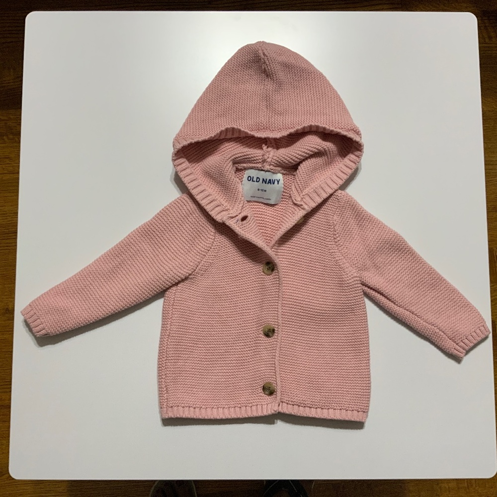 Old Navy Hooded Cardigan Button Sweater Pink Baby Girls